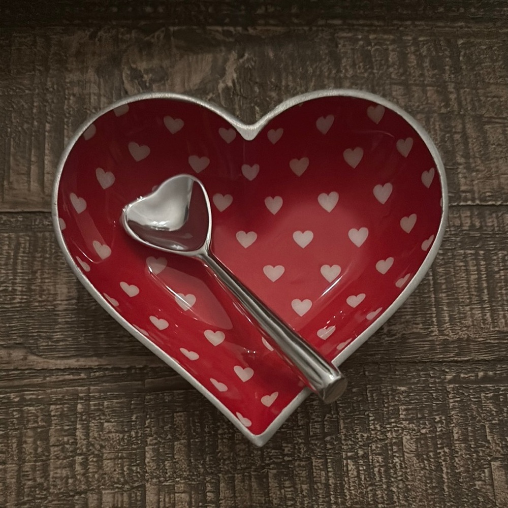 Heart-Shaped Red and White Bowl with Heart Spoon